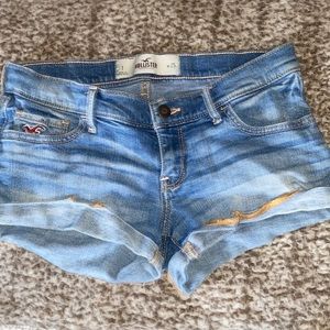 Light blue Hollister booty shorts.